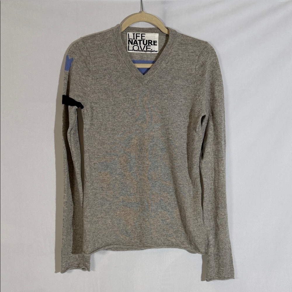 Free City Cashmere Sweater Size S Gray Blue Life Nature Love 100% Cashmere EUC